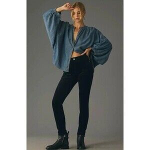 Anthropologie Pilcro Corduroy Pants Black High Rise Skinny Leg Women’s Size 32